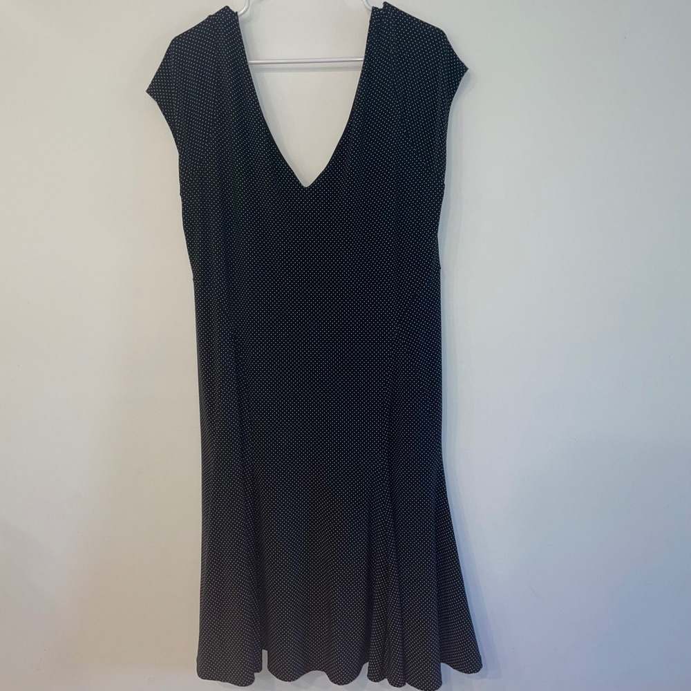 Lauren Ralph Lauren Black White Polka Dot V-Neck Sleeveless Midi Dress XL